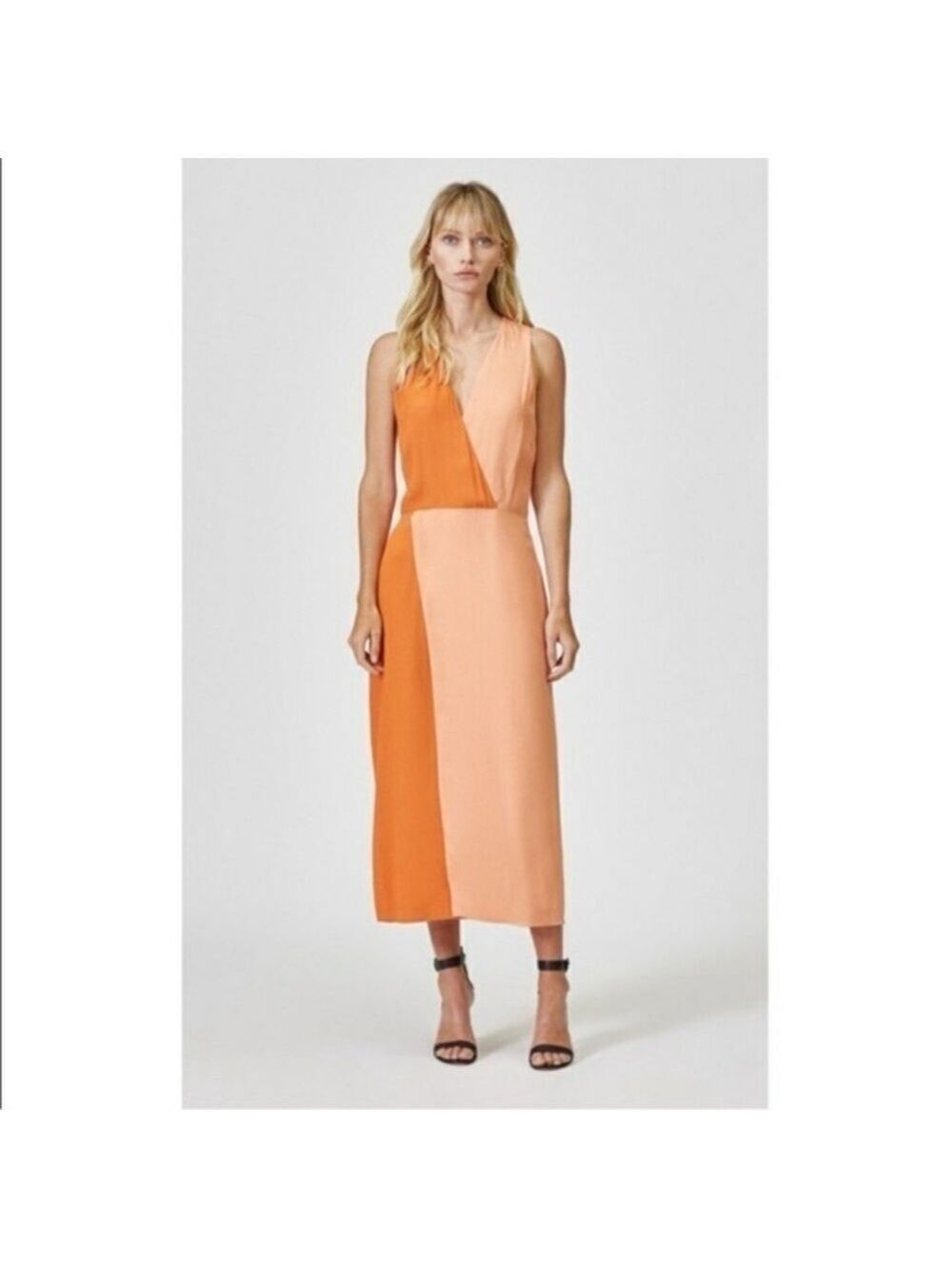 Equipment Femme Galane Two Tone Midi Dress Woman Size 2